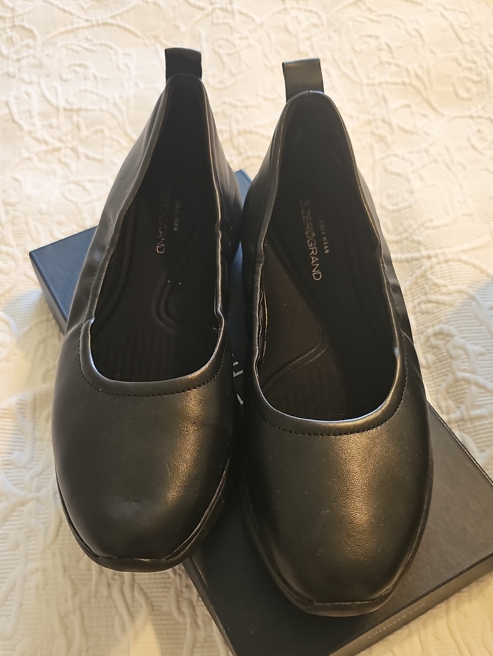 Cole Haan Black Leather Ballet Flats with Tab Heel